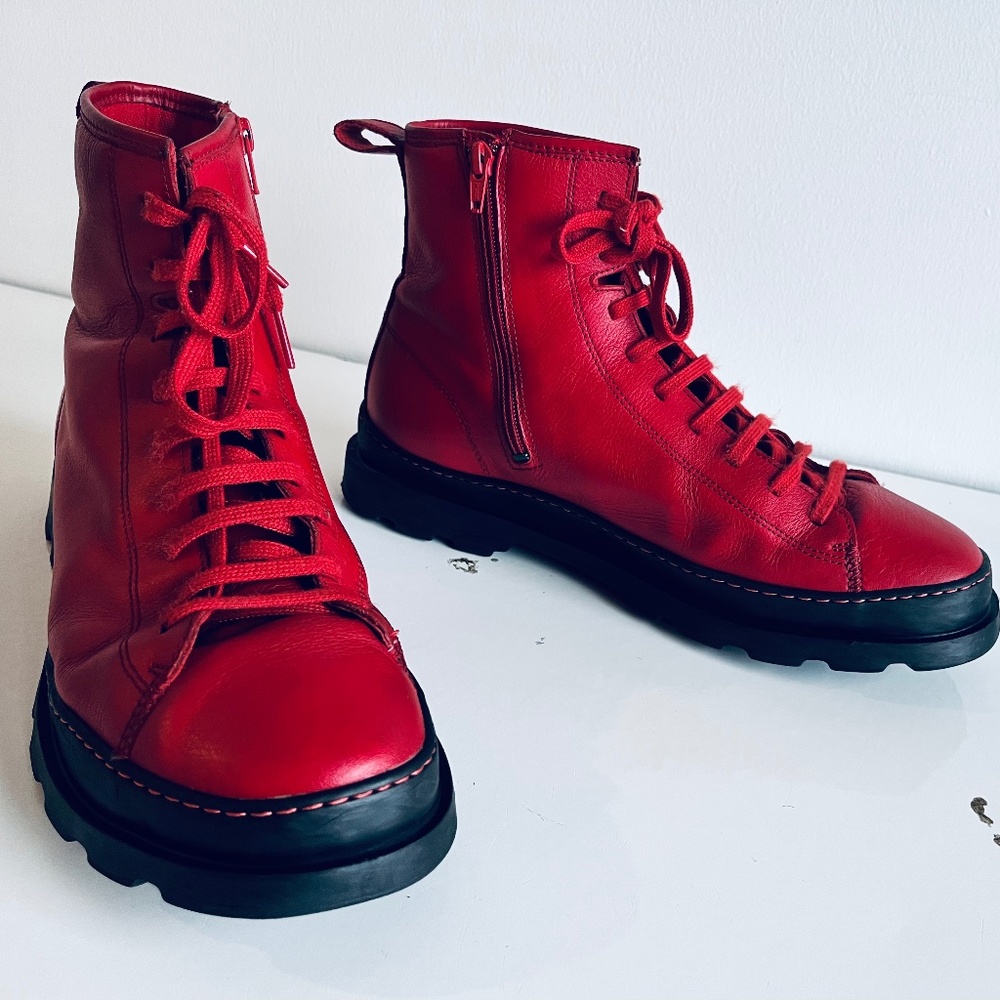 Camper Brutus Red Leather Zip Ankle Boots / US 11 / EU 44